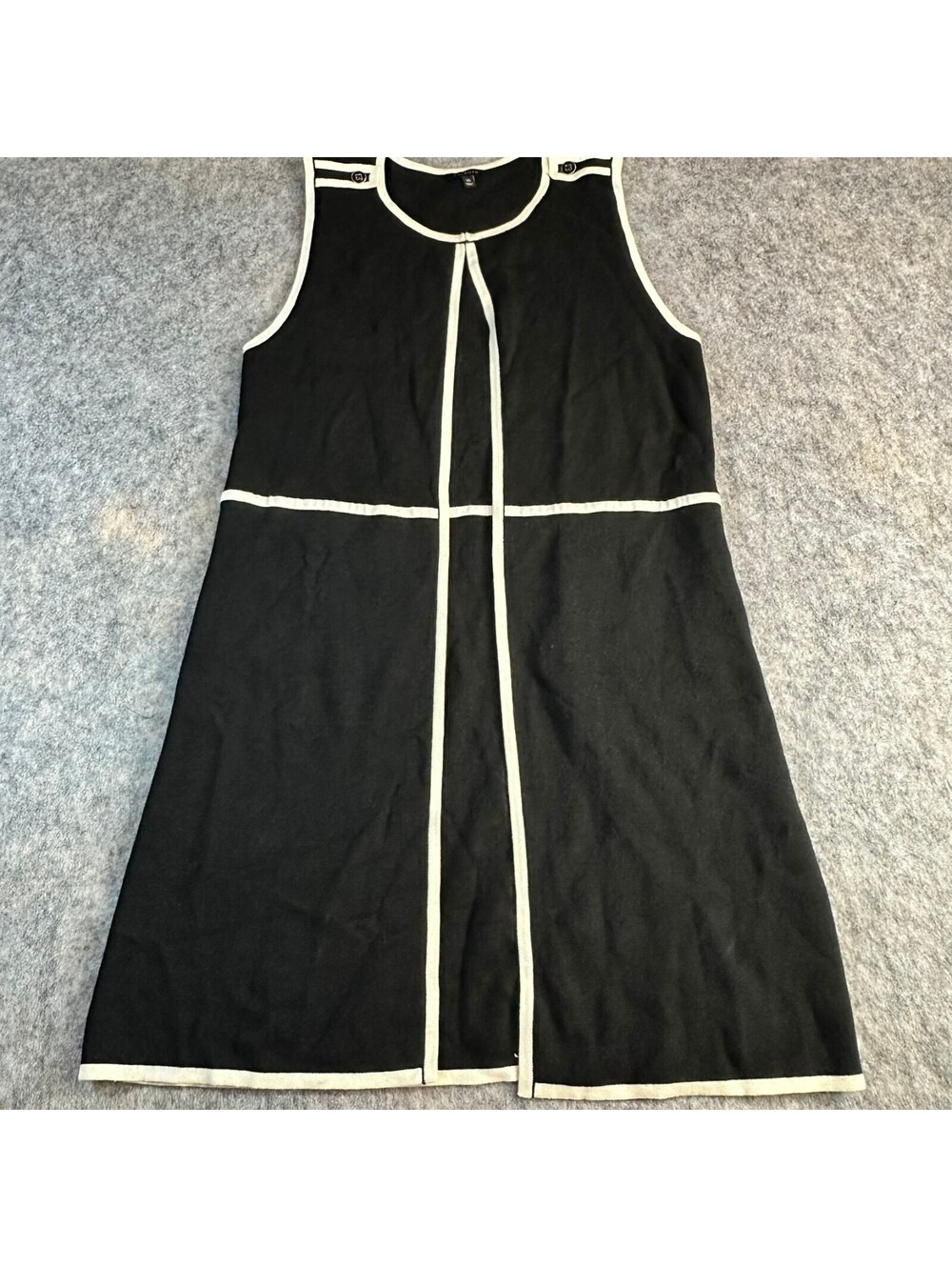 Talbots Black White Trim Knit Sleeveless Vest Sweater Dress Size XS